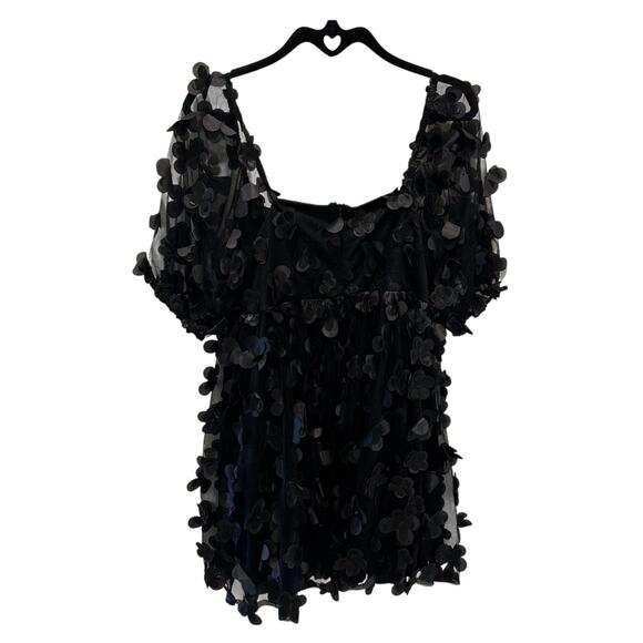 NWT TCEC Black 3D Floral Butterfly Short Sleeve Mini Dress Womens Medium - Picture 6 of 6